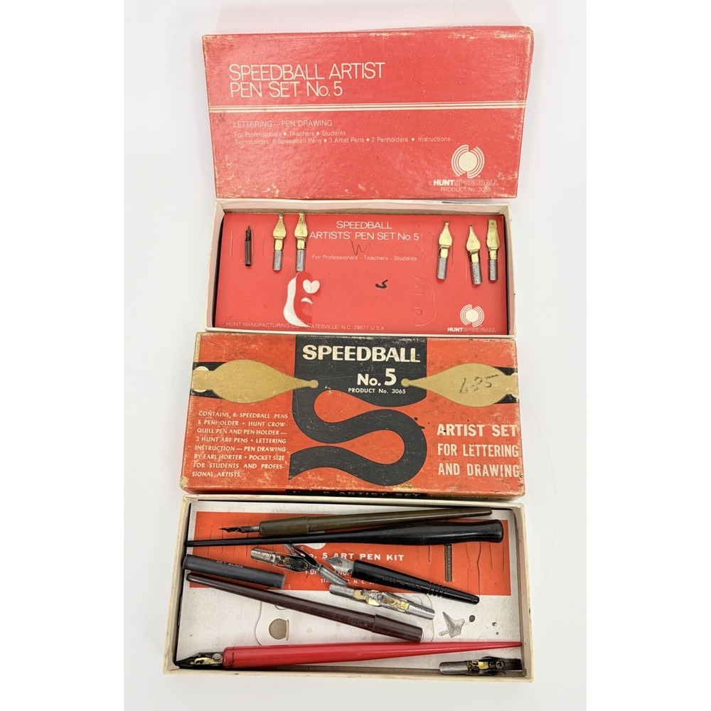 Vintage Hunt Speedball No. 5 Partial Calligraphy Artist Sets in Original Boxes